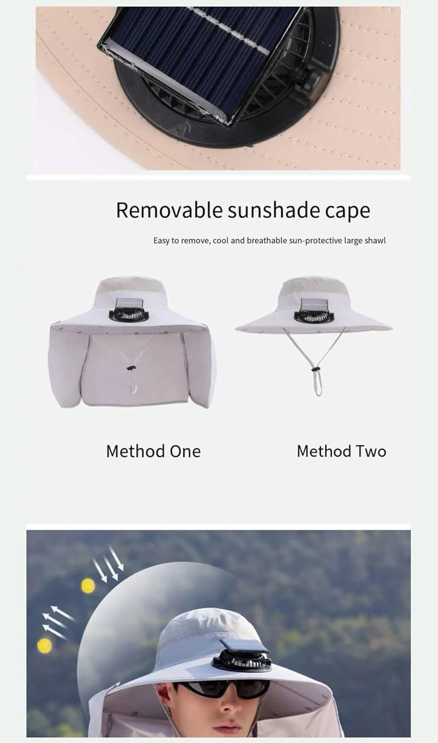 Essential for Outdoors! Extra - Large Brim Solar - Powered Fan Neck - Flap Sun Protection Fishing & Hiking Hat