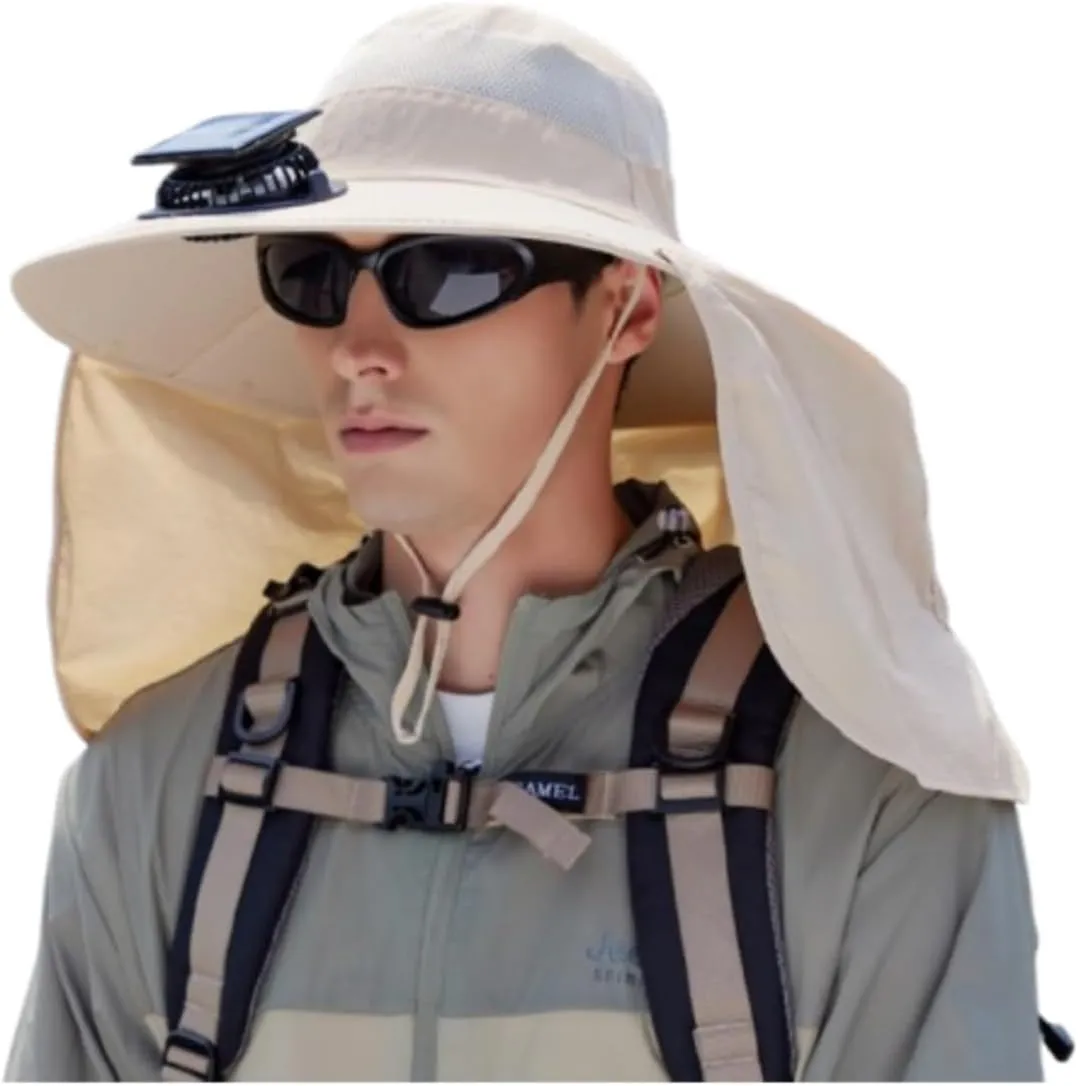 Essential for Outdoors! Extra - Large Brim Solar - Powered Fan Neck - Flap Sun Protection Fishing & Hiking Hat