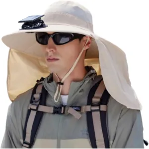 Essential for Outdoors! Extra - Large Brim Solar - Powered Fan Neck - Flap Sun Protection Fishing & Hiking Hat