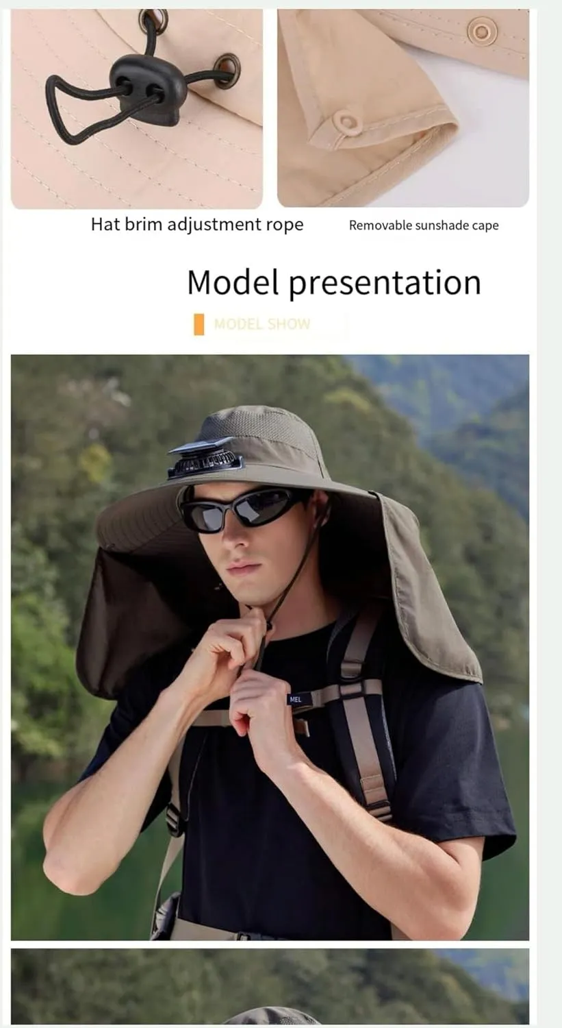 Essential for Outdoors! Extra - Large Brim Solar - Powered Fan Neck - Flap Sun Protection Fishing & Hiking Hat