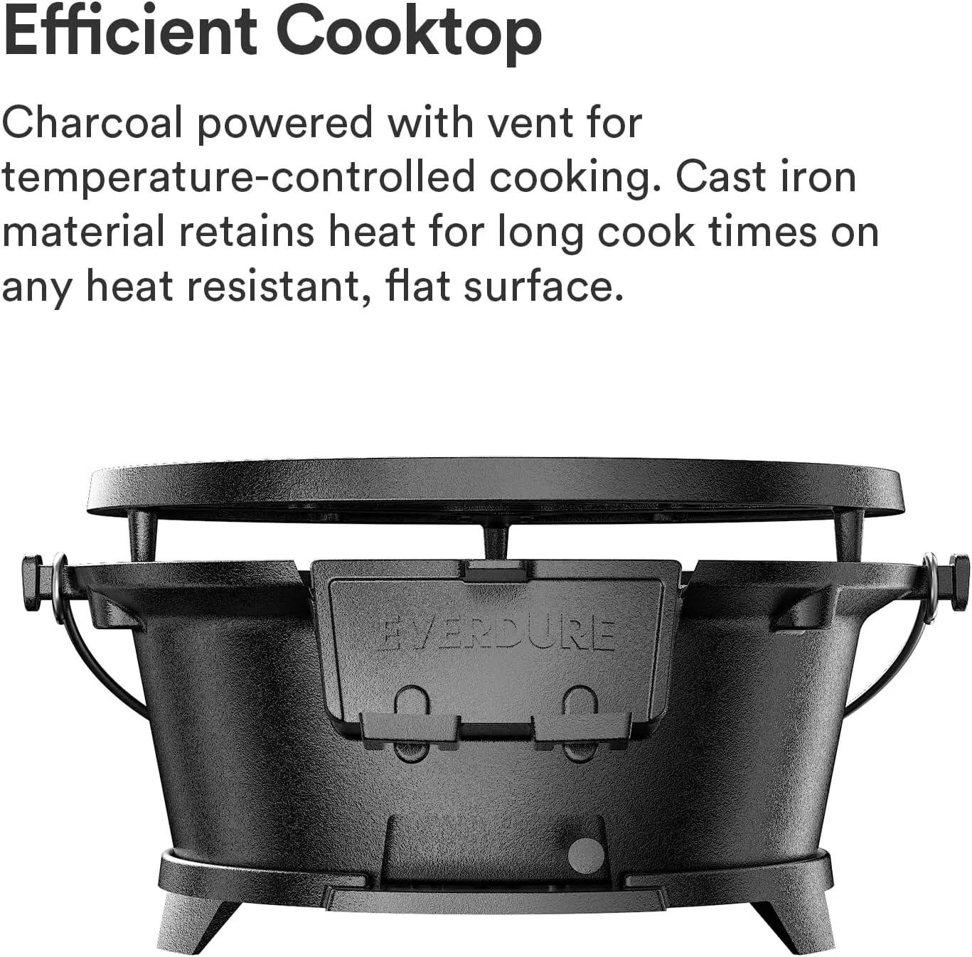 Everdure Round Cast Iron Grill & Cover – Outdoor, 2-In-1 Portable, Tabletop Grill and Griddle - 100% Cast Iron, Enameled, Durable, Small Charcoal Grill, Camping Stove or Hibachi Grill