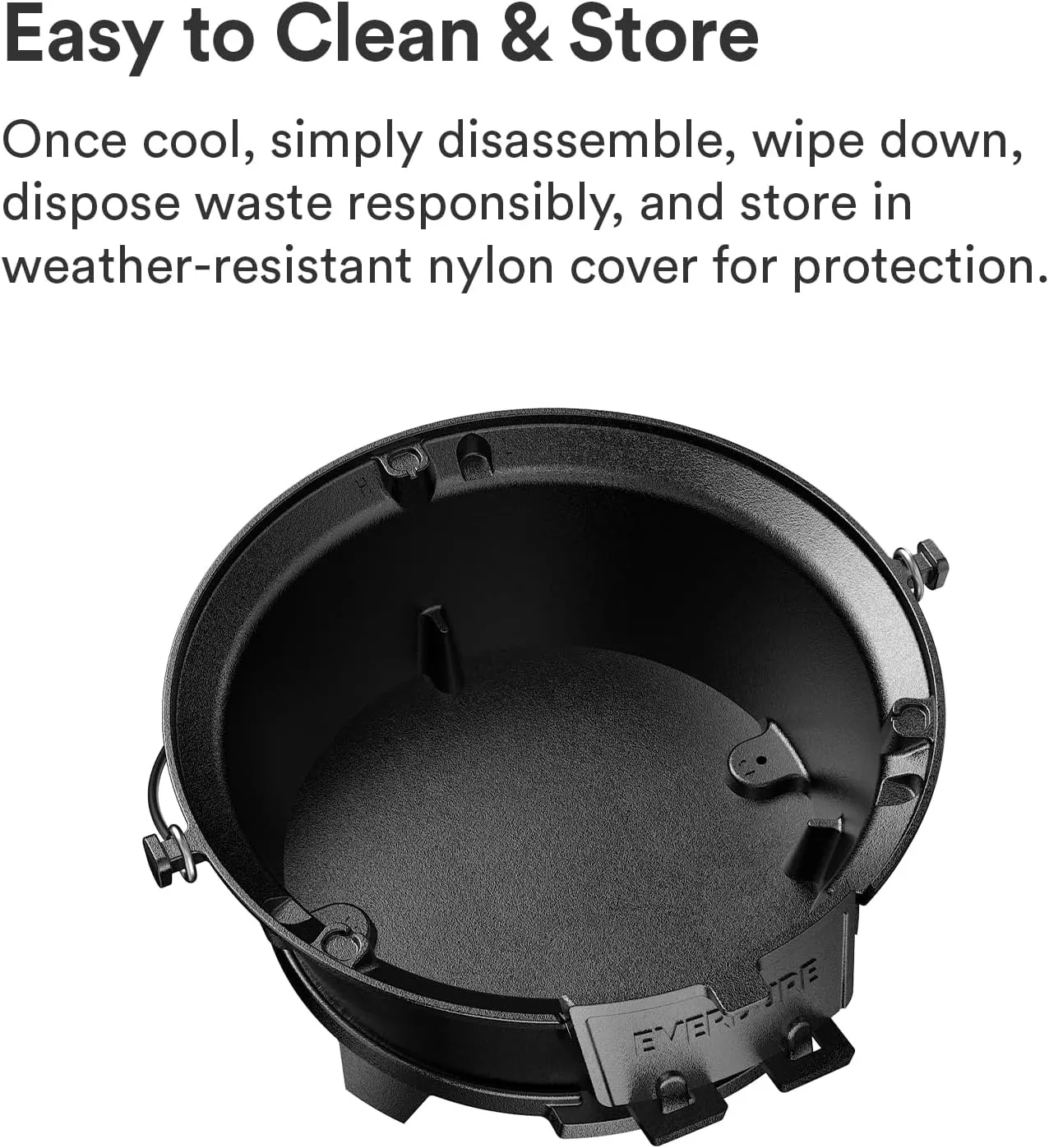 Everdure Round Cast Iron Grill & Cover – Outdoor, 2-In-1 Portable, Tabletop Grill and Griddle - 100% Cast Iron, Enameled, Durable, Small Charcoal Grill, Camping Stove or Hibachi Grill