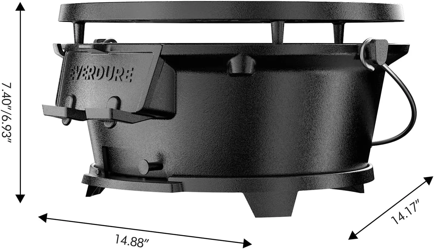 Everdure Round Cast Iron Grill & Cover – Outdoor, 2-In-1 Portable, Tabletop Grill and Griddle - 100% Cast Iron, Enameled, Durable, Small Charcoal Grill, Camping Stove or Hibachi Grill
