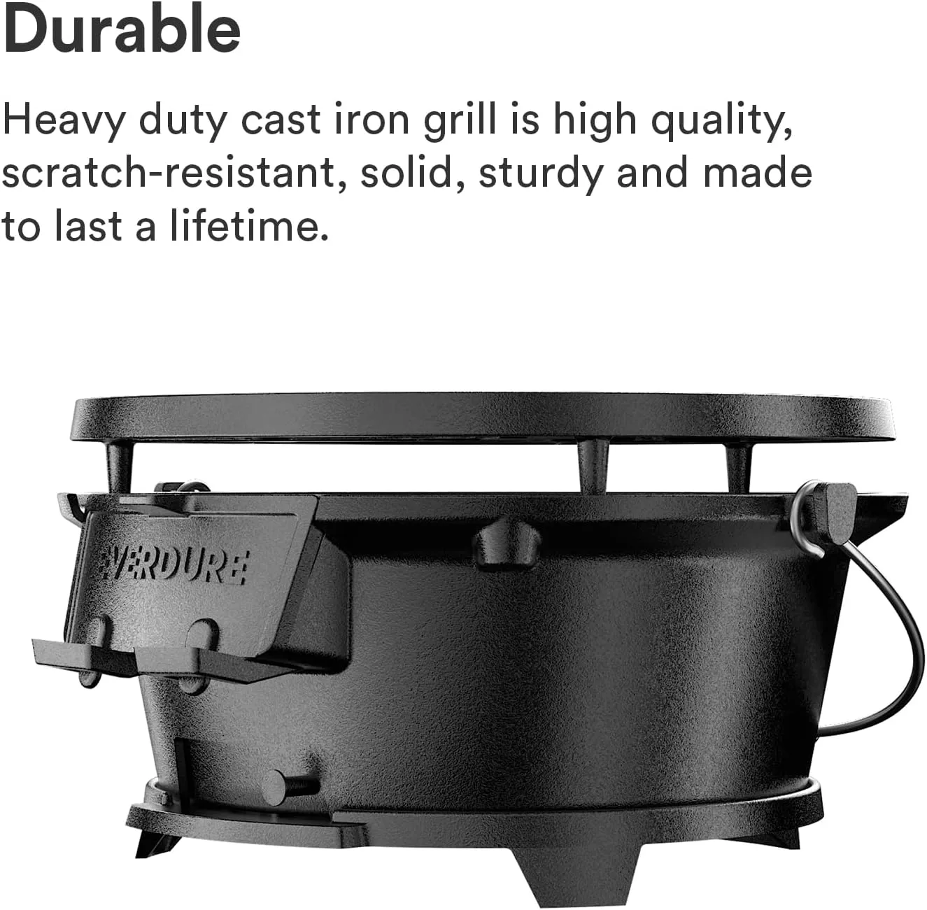 Everdure Round Cast Iron Grill & Cover – Outdoor, 2-In-1 Portable, Tabletop Grill and Griddle - 100% Cast Iron, Enameled, Durable, Small Charcoal Grill, Camping Stove or Hibachi Grill