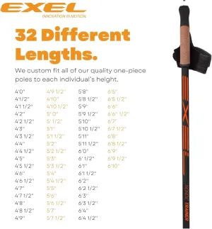 Exel Nordic Walking Poles | Premium Trekking Poles for Hiking, Walking, and Fitness Activities, Collapsible and Adjustable Sturdy Walking Sticks for Balance and Posture (Black/Orange) | Set of 2 Poles