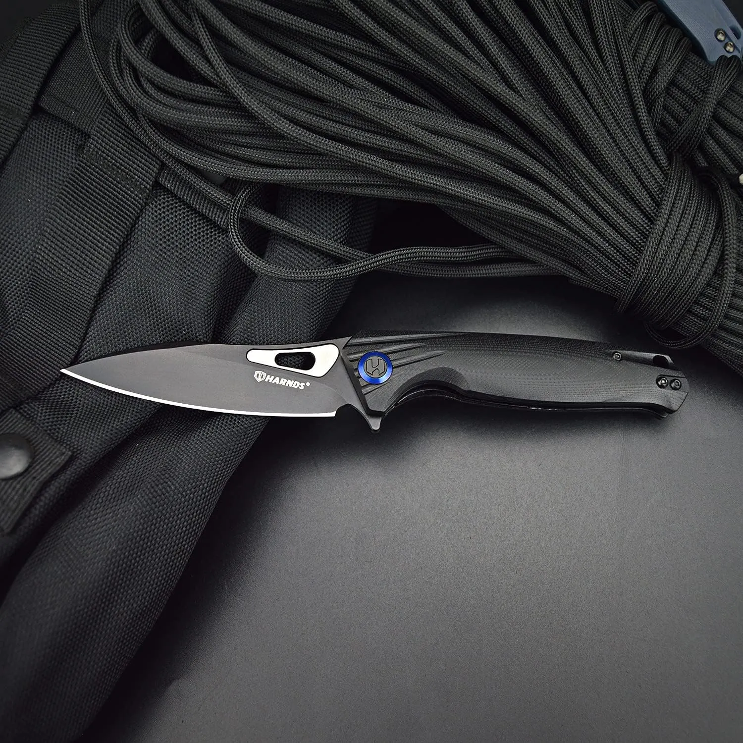 Falcon Pocket Knife with BOHLER K110 Steel Folding Knife with G10 Handle (Black Black titanium)
