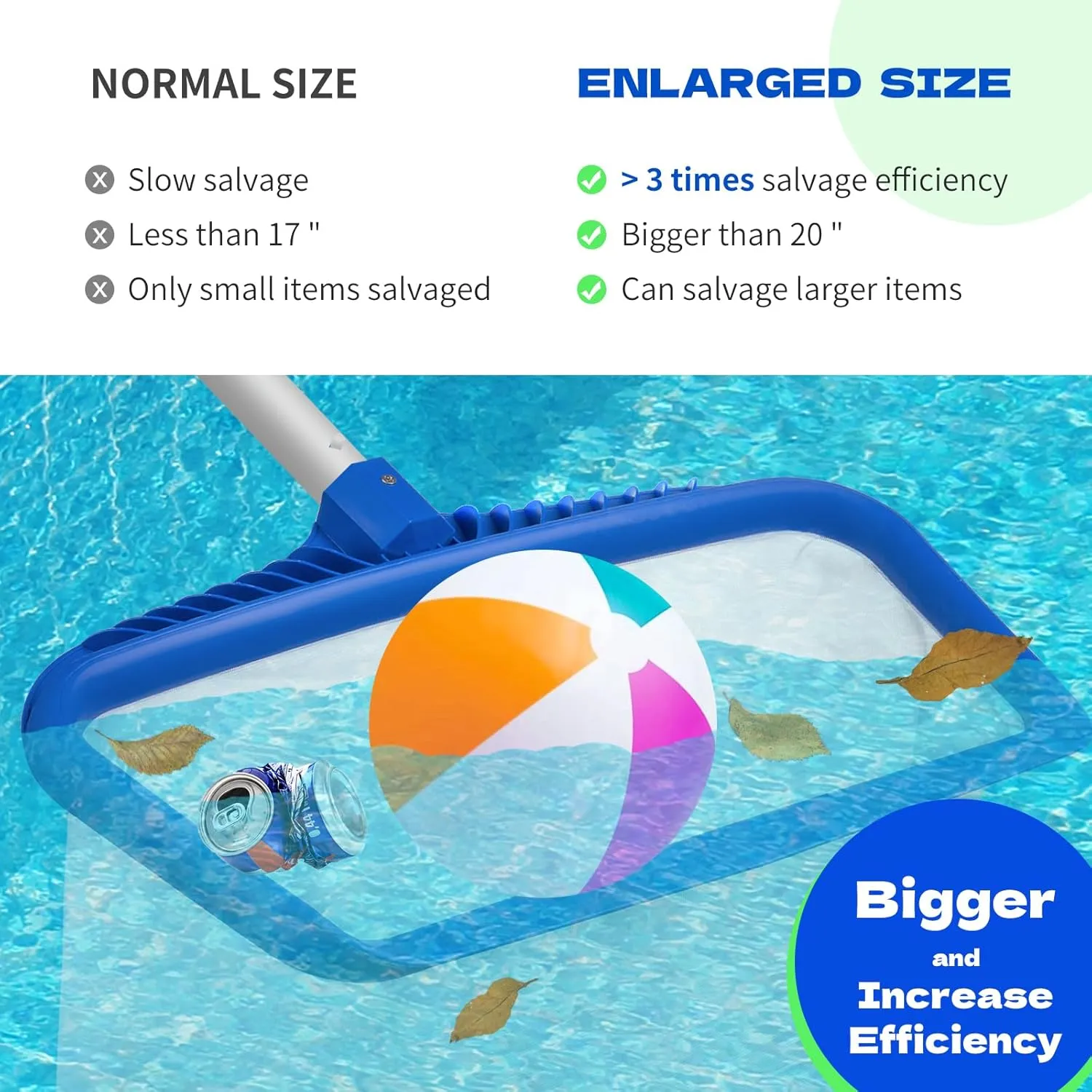Fangool Large Pool Net Skimmer 20” – Heavy Duty Deep Bag Leaf Rake, Durable Pool Cleaning Tool for Inground & Above Ground Pools, Skimmer Net for Leaves and Debris, Fits Standard 1-1/4” Pole