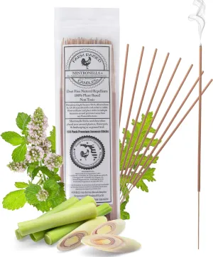 Farm Raised Candles Natural Mosquito Repellent Incense Sticks, USA Made - 100 Pack, 11 Inch, with Citronella, Peppermint and Lemongrass Essential Oils