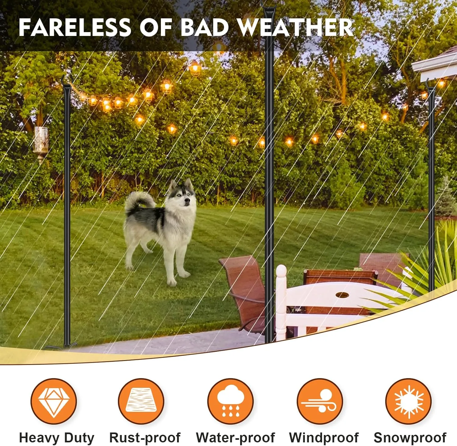 FEED GARDEN 4 Pack String Light Poles for Outside, 9.8FT Metal Poles for Outdoor String Lights, Stand Poles for Deck, Garden, Patio, Wedding, Backyard, Christmas Party