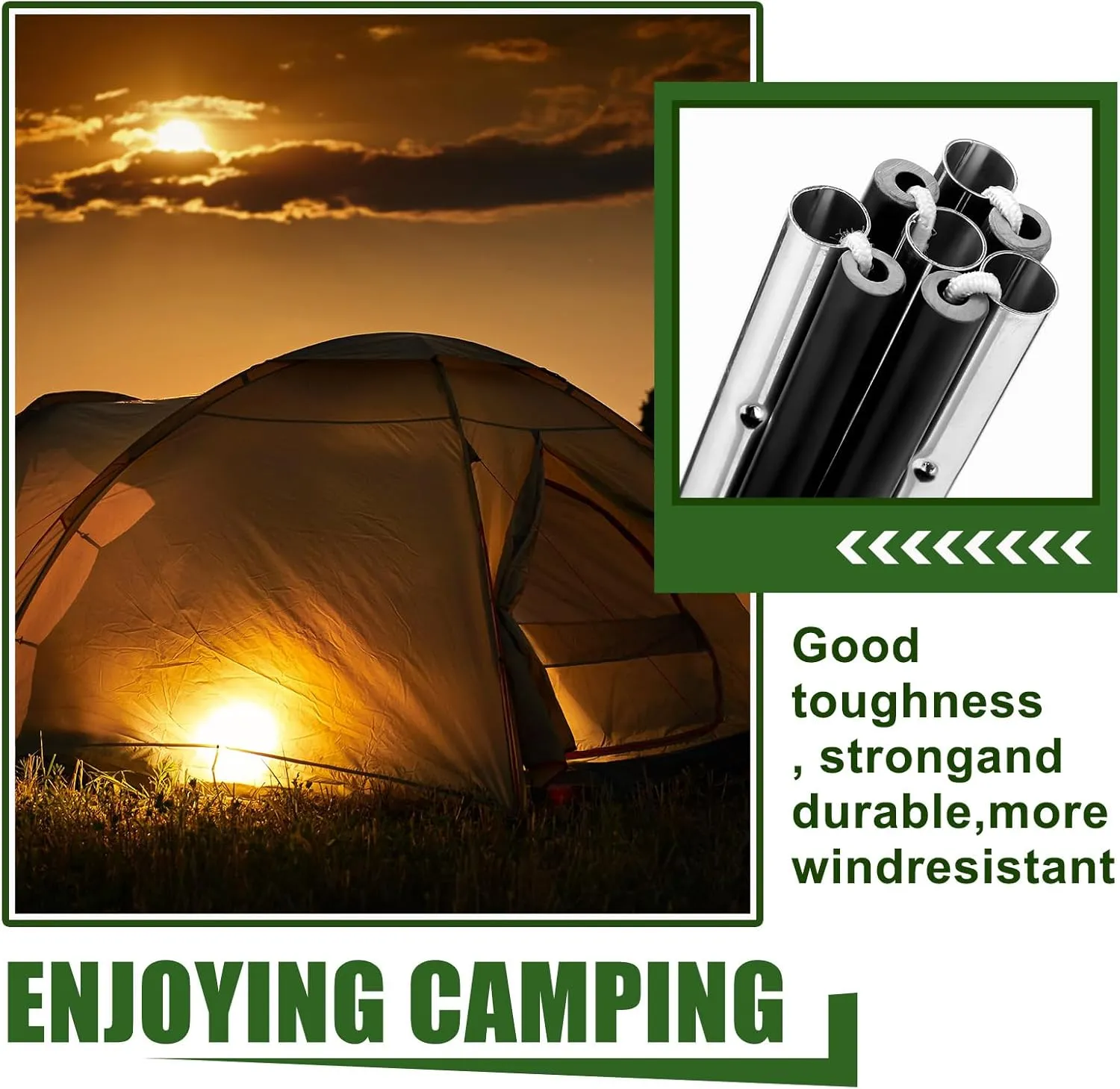 Fiberglass Tent Poles Replacement Pre Assembled Black Tent Poles Camping Rod Parts for Hiking Outdoor Camping Backpacking