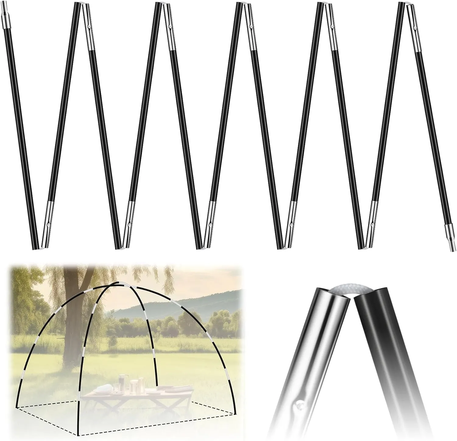 Fiberglass Tent Poles Replacement Pre Assembled Black Tent Poles Camping Rod Parts for Hiking Outdoor Camping Backpacking