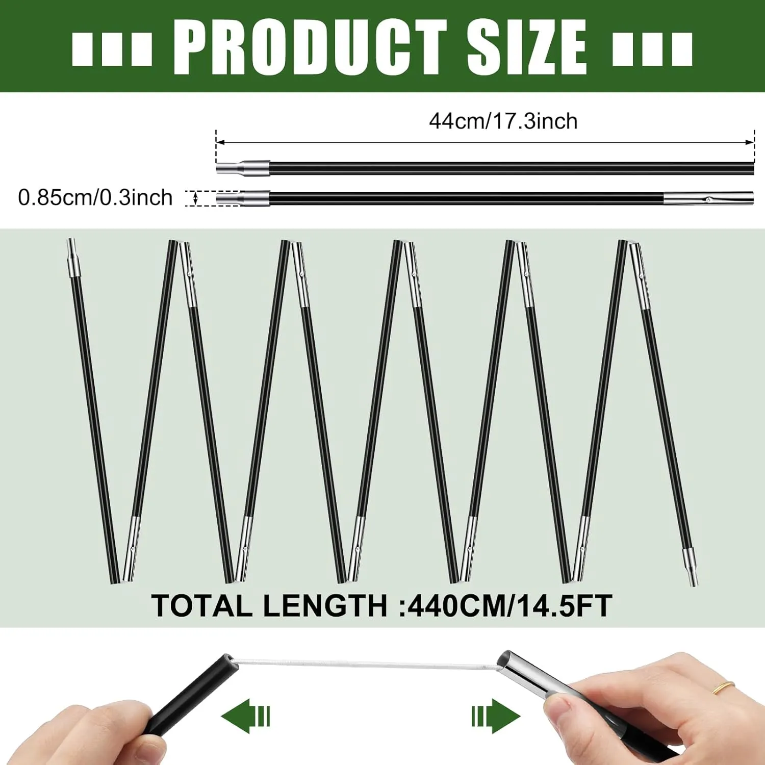 Fiberglass Tent Poles Replacement Pre Assembled Black Tent Poles Camping Rod Parts for Hiking Outdoor Camping Backpacking
