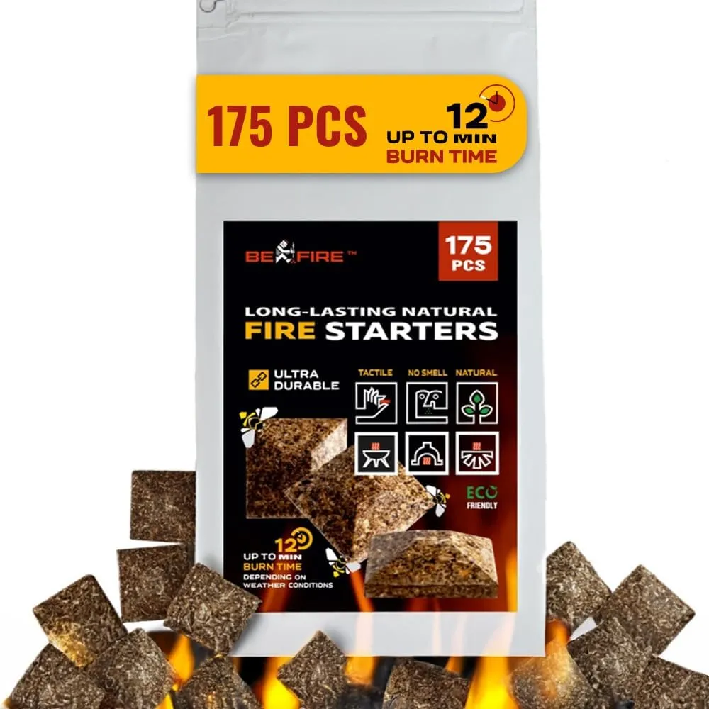 Fire Starter • 175 pcs Natural Fire Starters up to 12 Min Burn Time Firestarters for Indoor Fireplace, Campfires & Camping, Wood Stove, Grill