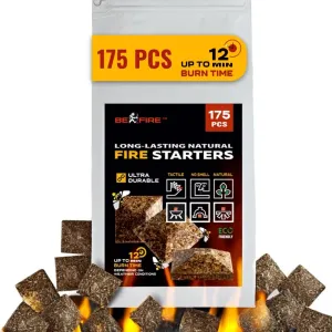 Fire Starter • 175 pcs Natural Fire Starters up to 12 Min Burn Time Firestarters for Indoor Fireplace, Campfires & Camping, Wood Stove, Grill