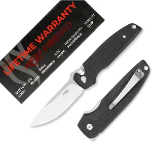 Firebird GANZO FH926-BK Pocket Folding Knife Button Lock D2 Steel Blade G10 Anti-Slip Handle with Clip Camping Outdoor EDC Utility Knife Best Gift for Men Women (Black)