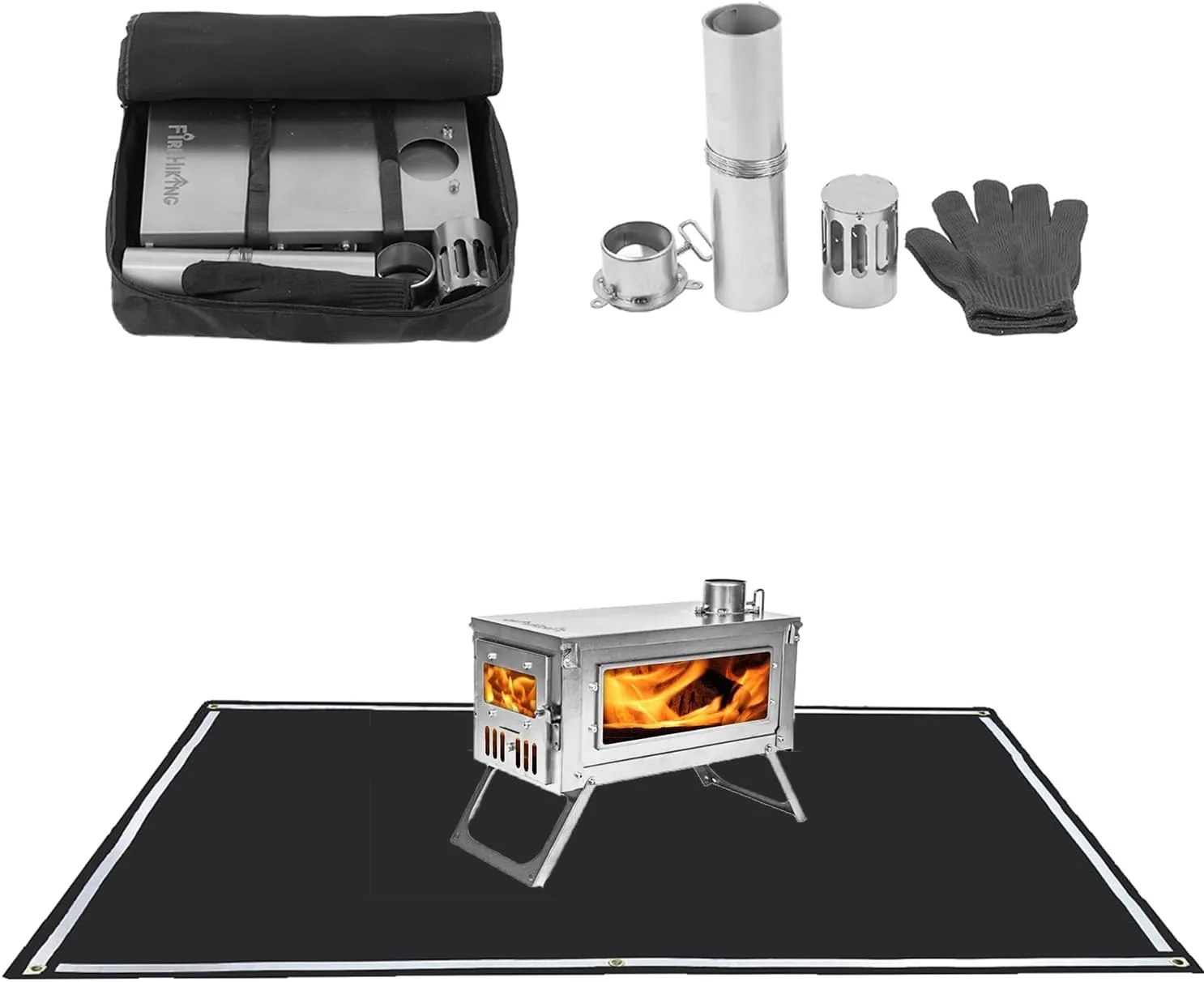 FIREHIKING Titanium Stove with Large Fire Pit Mat 60"x40"