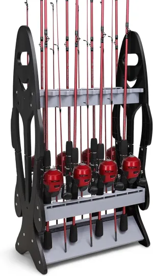 Fishing Rod Holder - Fishing Gear Pole Holder for 16 Rod and Reel Combos - Vertical Fishing Rod Rack Floor Storage