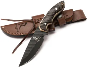 Fixed Blade Knife – 9" Black Coated Drop Point Hunting Knife With Leather Sheath - Full Tang 1095c High Carbon Steel - For Outdoor Use
