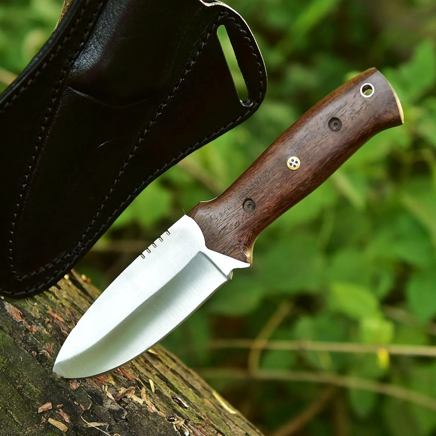 Fixed Blade Tracker Knife - 9.6 Inch Stainless Steel Razor Sharp Blade Full Tang Bushcraft Knife with Premium Leather Sheath. Ideal For Hunting, Outdoor Camping, Hiking, Skiing