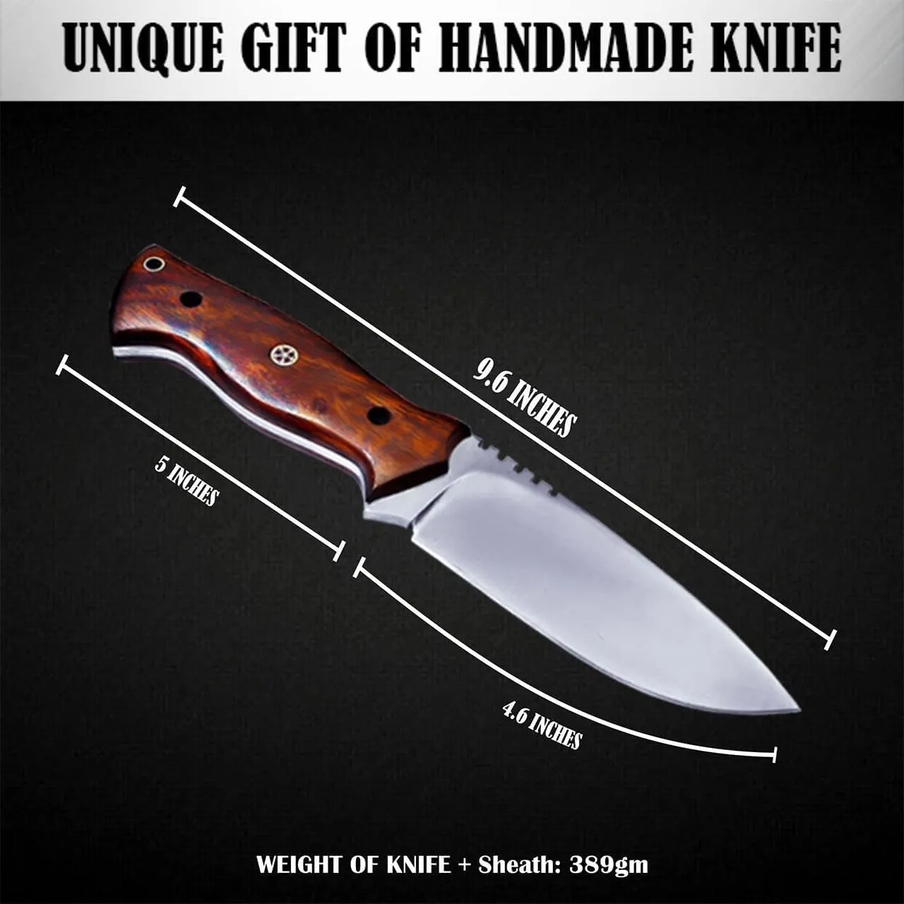 Fixed Blade Tracker Knife - 9.6 Inch Stainless Steel Razor Sharp Blade Full Tang Bushcraft Knife with Premium Leather Sheath. Ideal For Hunting, Outdoor Camping, Hiking, Skiing