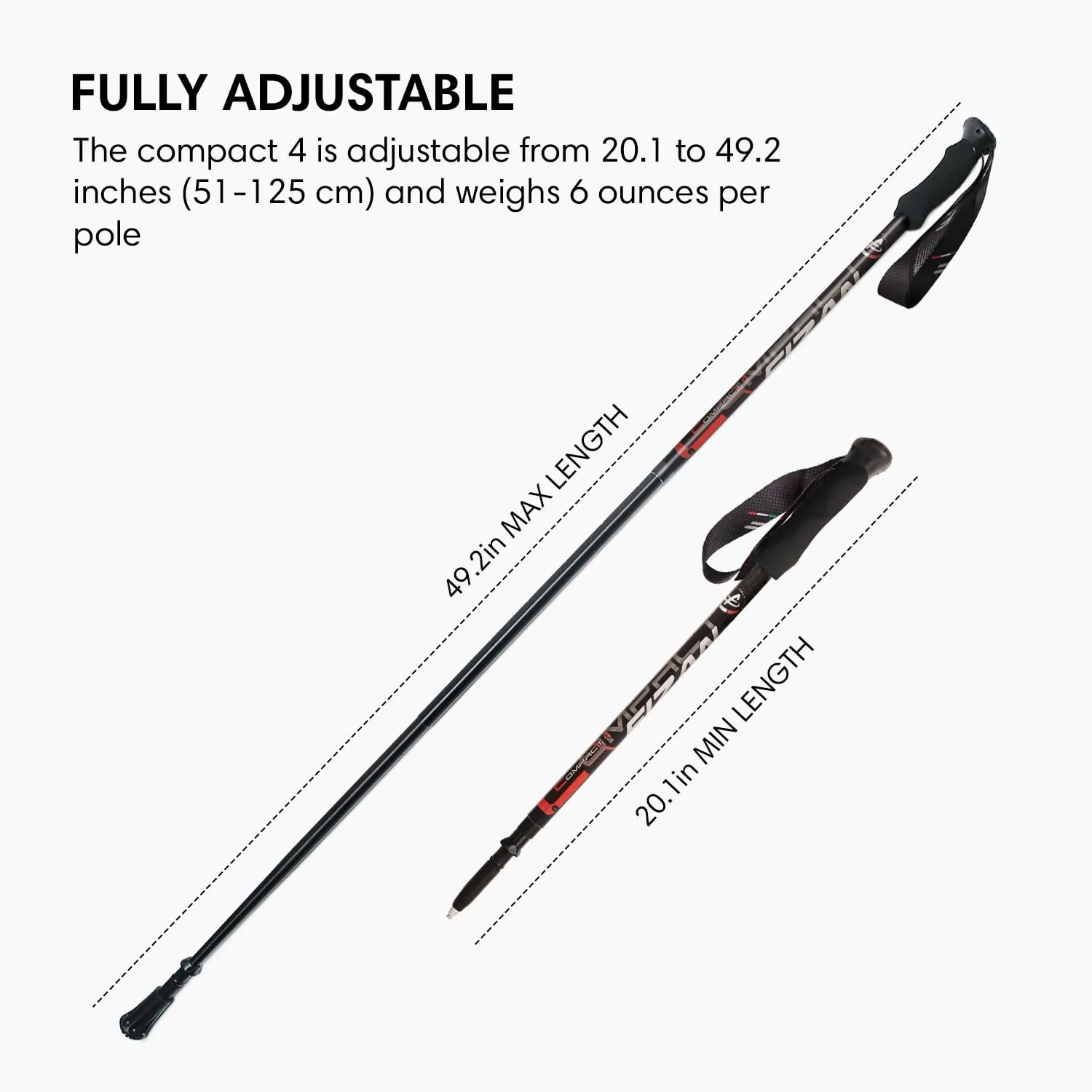 Fizan Compact 4 Trekking Poles – 6.0 oz Ultralight, Backpacking, Thru Hiking Poles, Adjustable, Collapsible, Customized Fit, EVA Grips, Aluminum Walking Sticks (Compact 4)