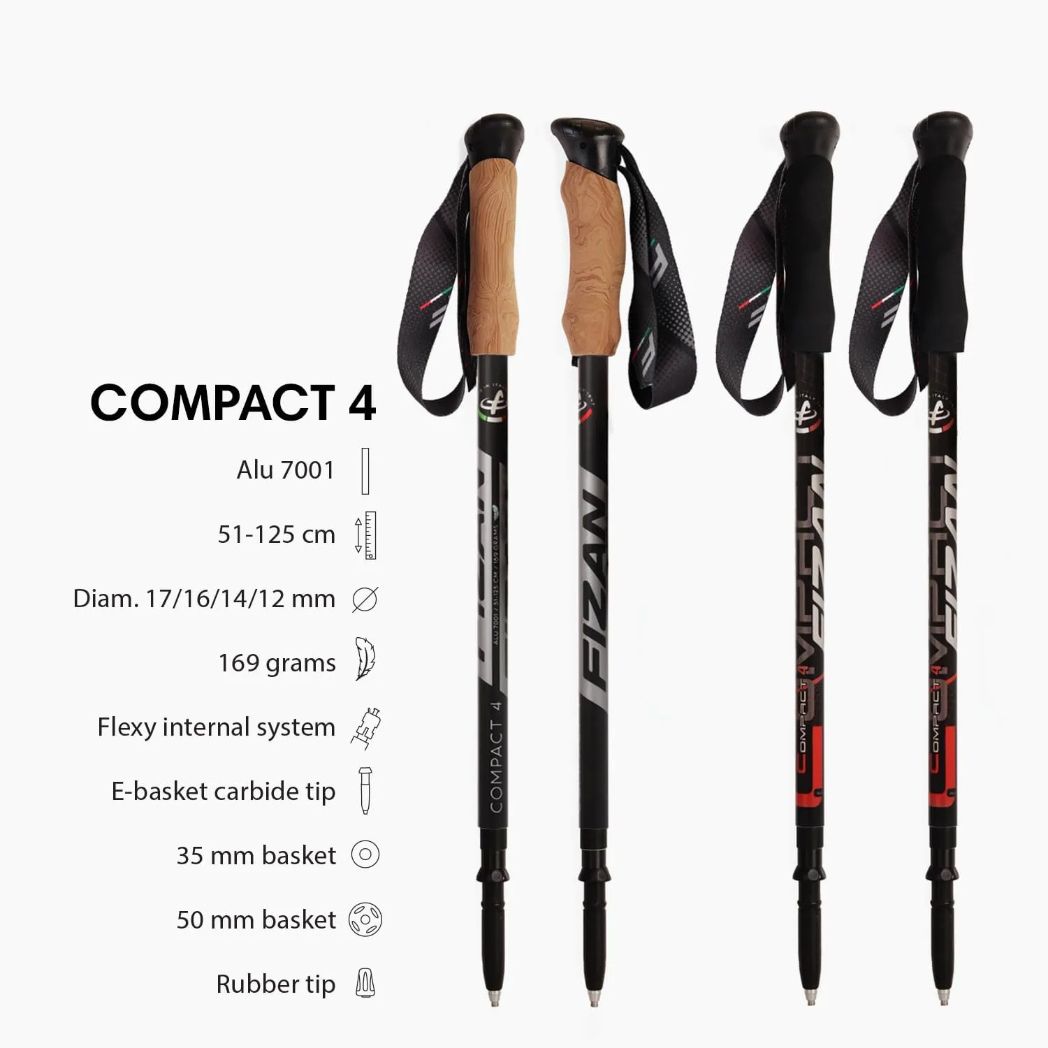 Fizan Compact 4 Trekking Poles – 6.0 oz Ultralight, Backpacking, Thru Hiking Poles, Adjustable, Collapsible, Customized Fit, EVA Grips, Aluminum Walking Sticks (Compact 4)