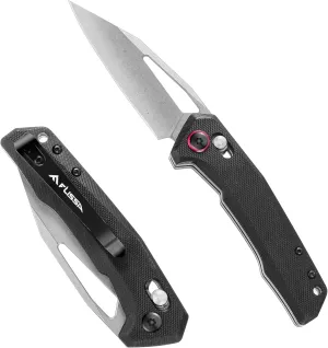 FLISSA Pocket Knife, Folding EDC Knife, 3.25 inch D2 Blade, Axis Lock, G10 Handle, for Outdoors, Hiking, Camping, Black