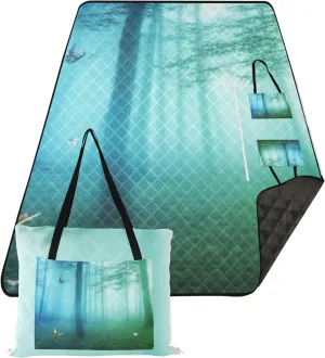 Floral Fairy Forest Butterflies Picnic Supplies Foldable Mat Waterproof Beach Blanket Sandproof Print Kids Camping Mat for Grass 80" x 60"