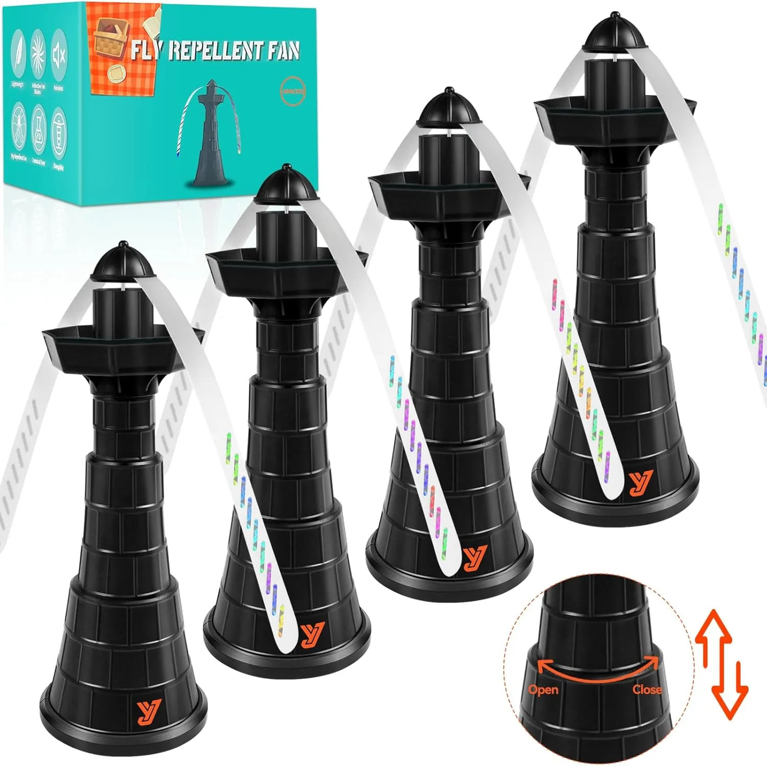 Fly Fans for Tables - Fly Repellent Fan Indoor Outdoor with Holographic Blades, 3 Heights Adjustable,Portable Bug Repellent Foldable Food Fans for Picnic,Party,Kitchen,BBQ (4 Pack)