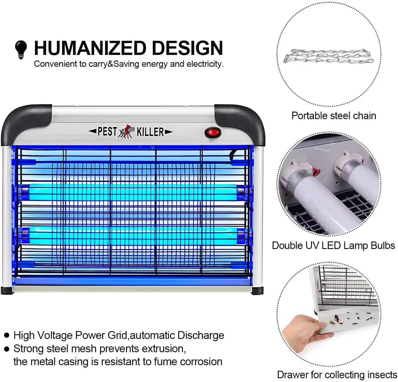 Fly Trap Indoor Bug Zapper, 2800V Powerful Flying Insect Mosquito Killer w/ 20W Blue Light Attract, Plug-in Pest Control Machine for Moth, Fruit Fly, Fungus Gnat, Garage Bug Catcher