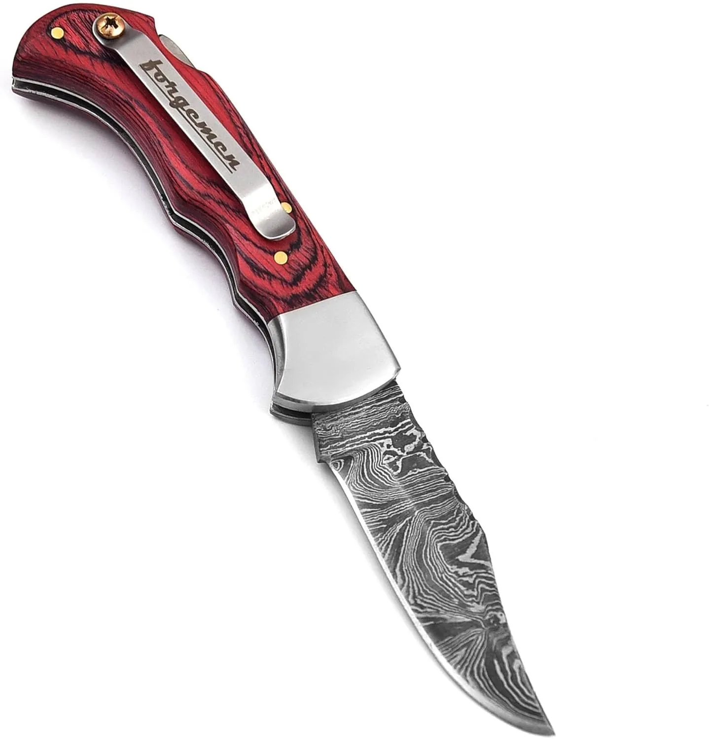 FM807 Pocket knife, Folding Clip Damascus Handmade Custom for Men Cool Good Camping Hunting Fishing & s Activities EDC Knives Leather Sheath Knife., Blue (Red)