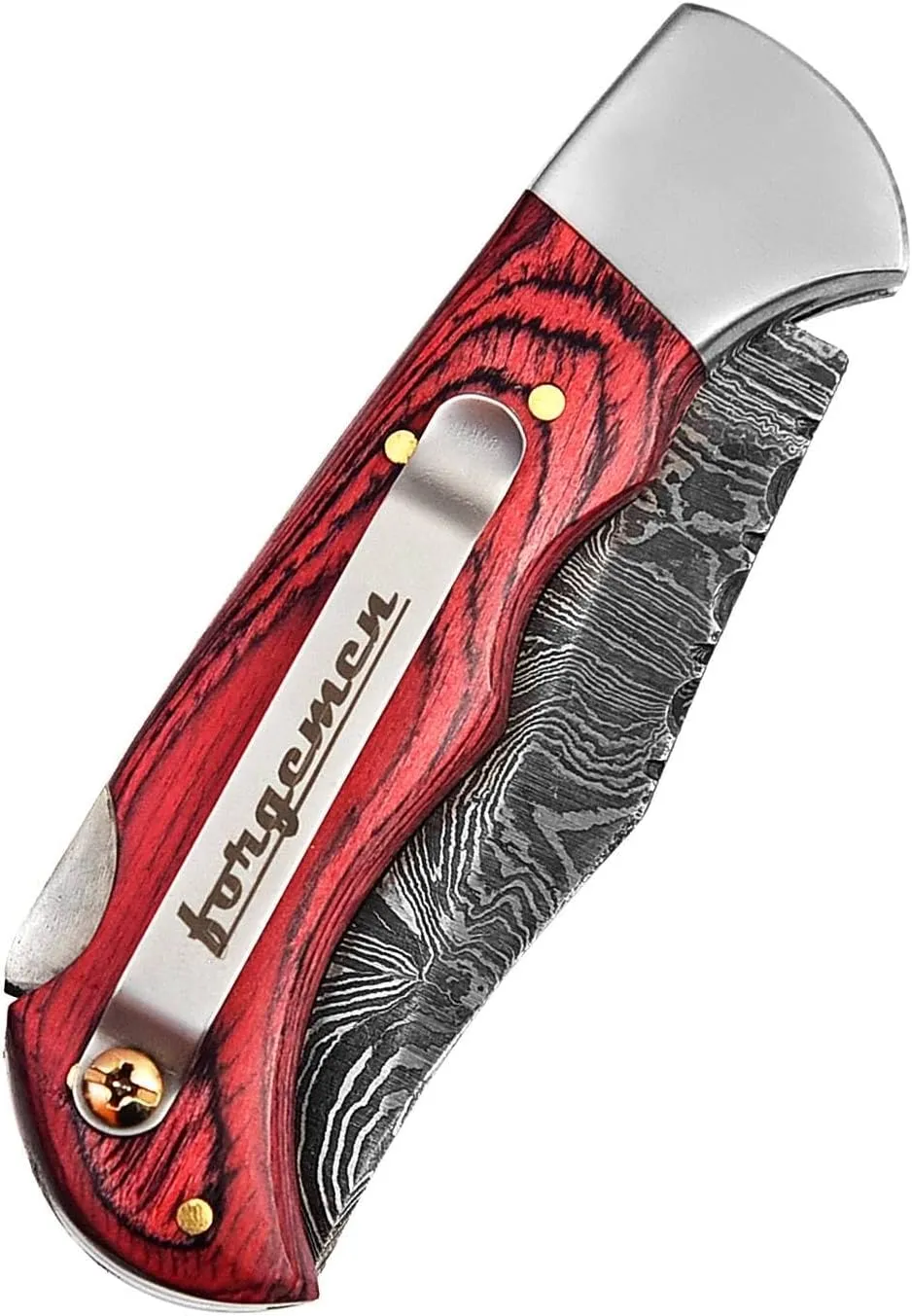 FM807 Pocket knife, Folding Clip Damascus Handmade Custom for Men Cool Good Camping Hunting Fishing & s Activities EDC Knives Leather Sheath Knife., Blue (Red)