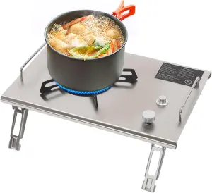 Foldable Single-Burner Gas Stove Propane Camping Stove for BBQ, Electronic Ignition Outdoor Camping Cooking Stove (Silver)