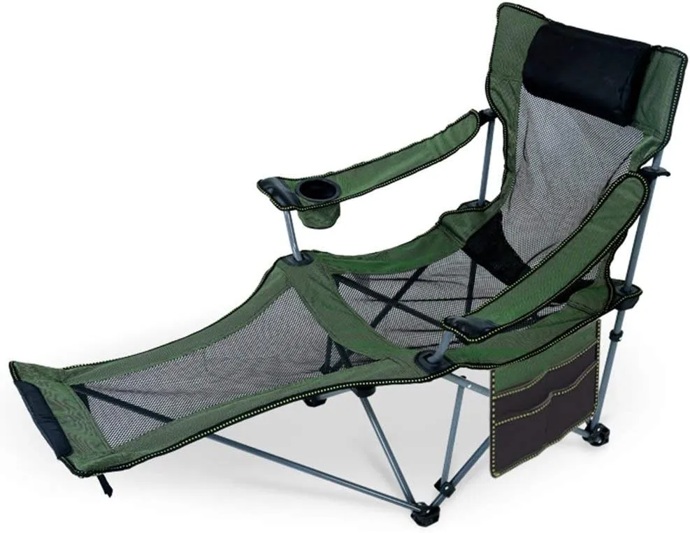 Folding Camp Chair Adults Portable Outdoor Folding Chairs Reclining Camping Chairs with Footrest Compact Recliner for Camping Hiking Beach Fishing Garden