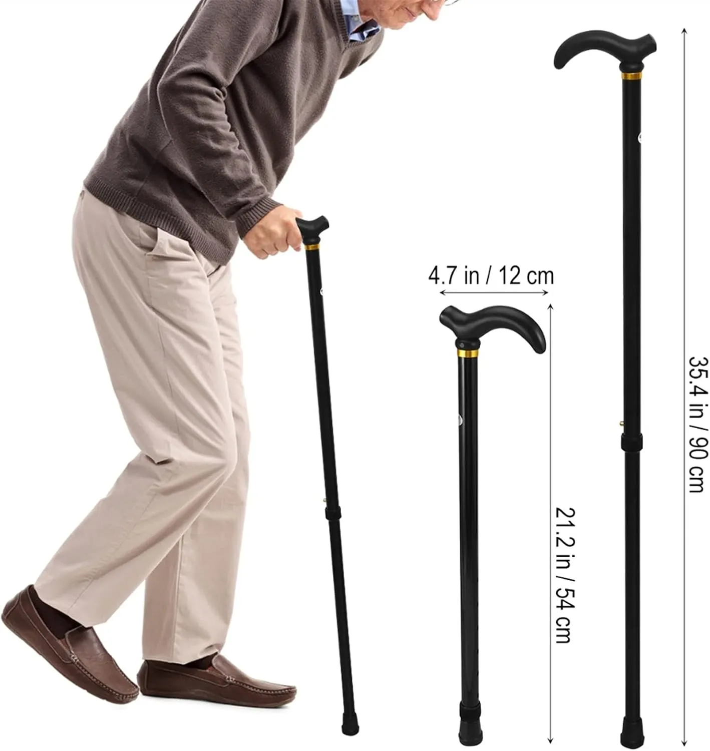 Folding Cane for The Elderly 2 Section Adjustable Walking Stick Cane Anti-Skid Anti Shock Cane 4 Head Crutch for Old Man Hiking Trekking Poles Cane Stick Convenient Stability and Durability