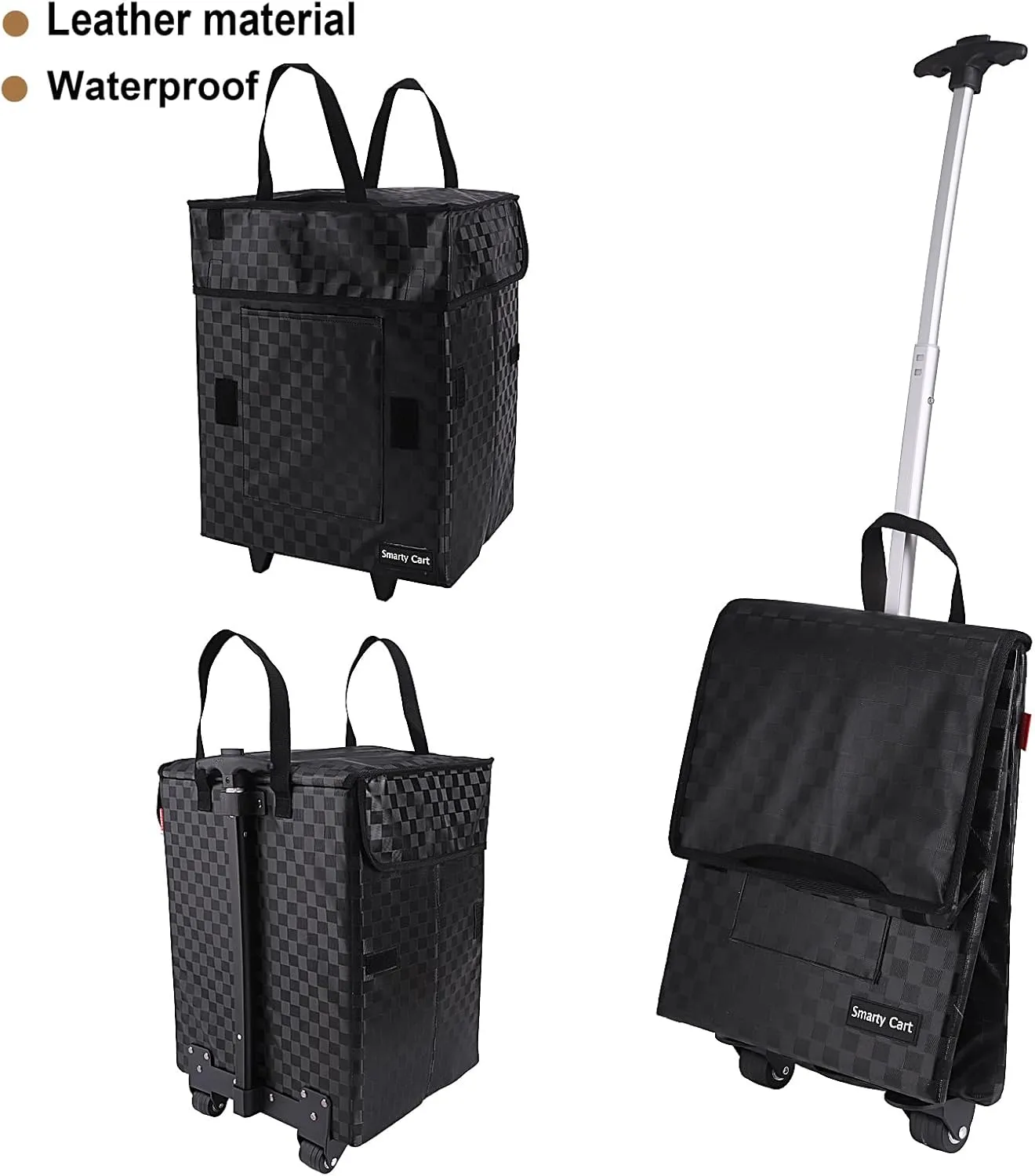 Folding Portable Rolling Crate Handcart, Smart Cart with Telescopic Handle, Collapsible Rolling Utility Basket for Supermarket & Teacher Shopping, Moving Grocery