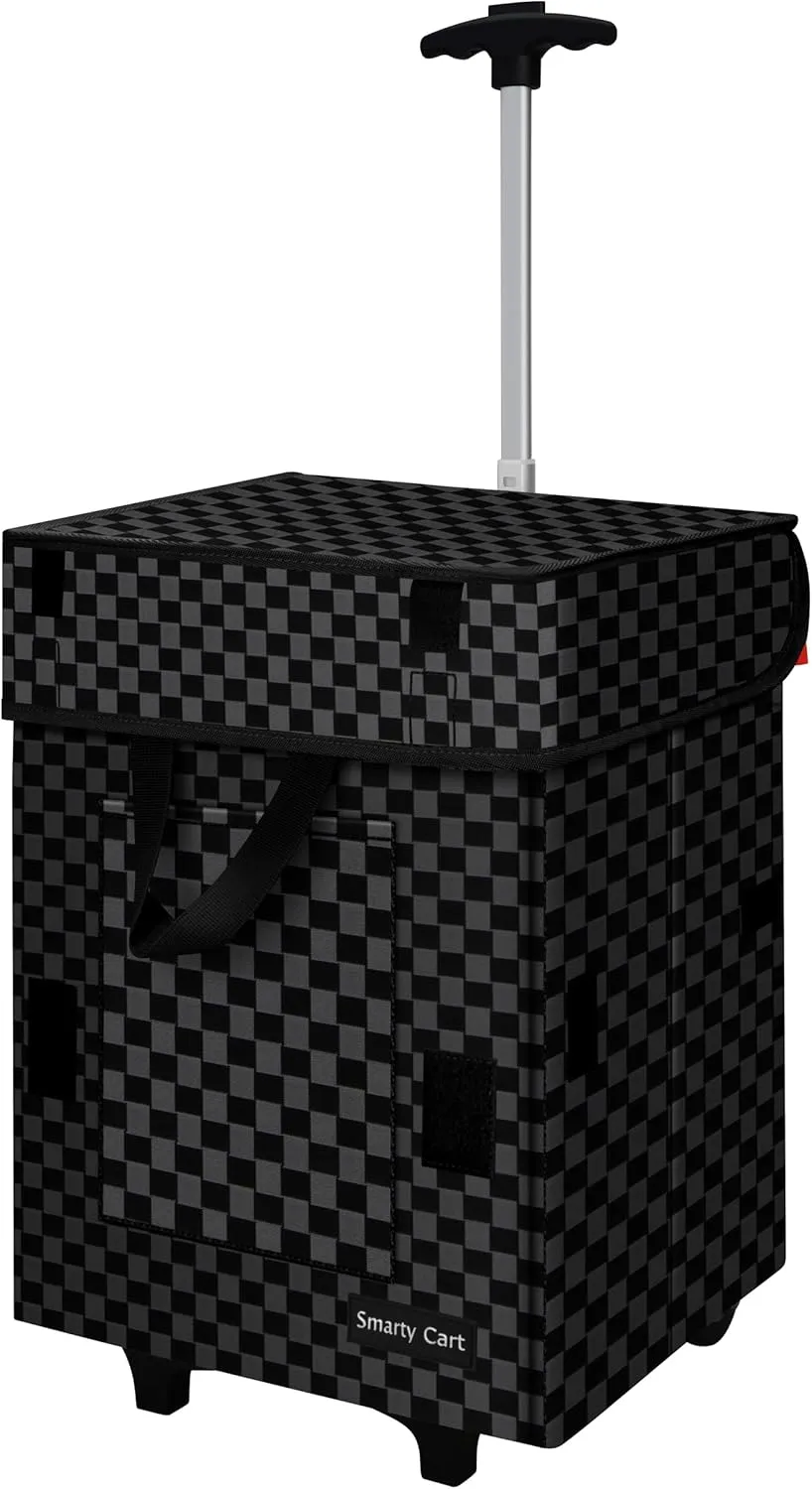 Folding Portable Rolling Crate Handcart, Smart Cart with Telescopic Handle, Collapsible Rolling Utility Basket for Supermarket & Teacher Shopping, Moving Grocery