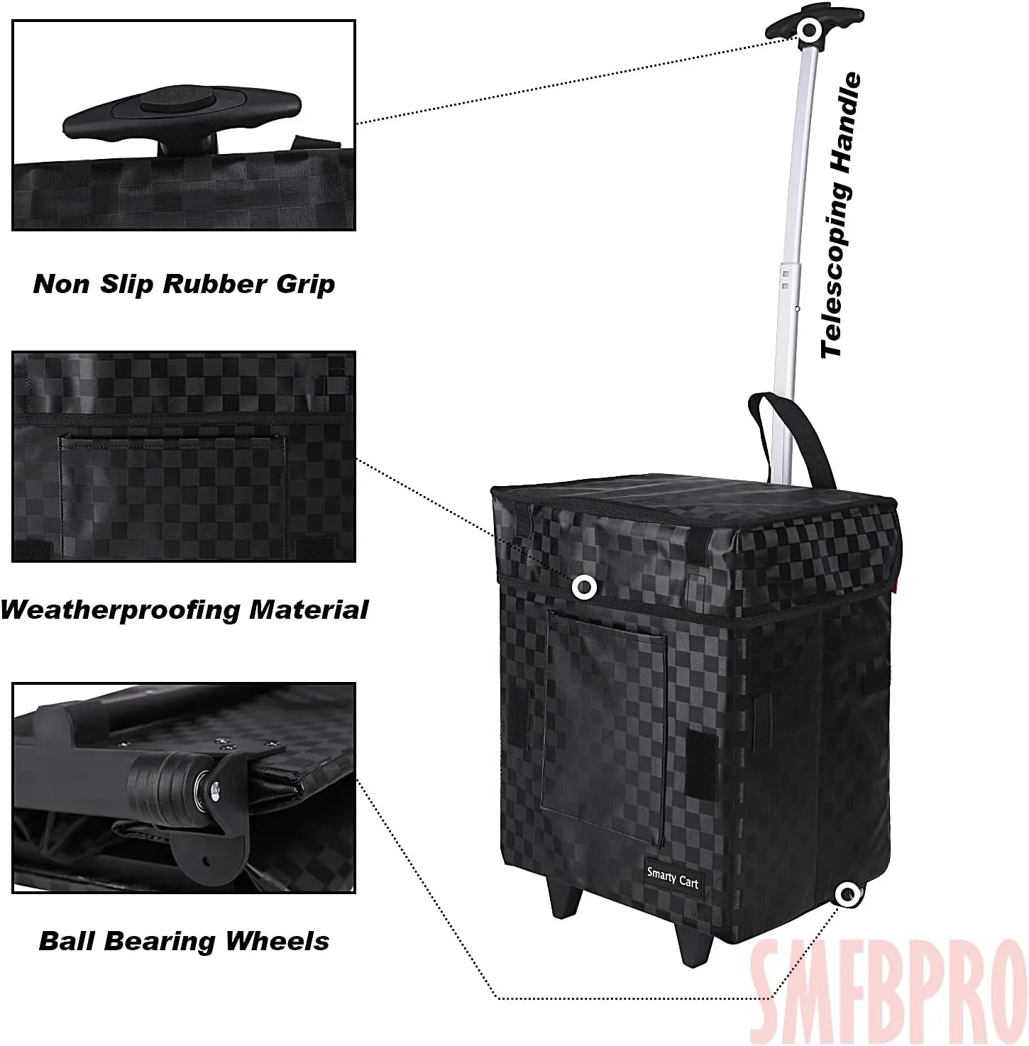Folding Portable Rolling Crate Handcart, Smart Cart with Telescopic Handle, Collapsible Rolling Utility Basket for Supermarket & Teacher Shopping, Moving Grocery