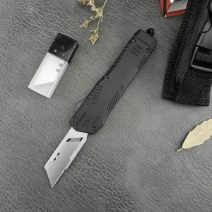 Folding Utility Knife, Zinc Alloy Handle Heavy Duty Safety Box Cutter, EDC Utility Knife with Extra 10PC Blades, Ideal for Home Tools, Office and Outdoors (Striped Handle)