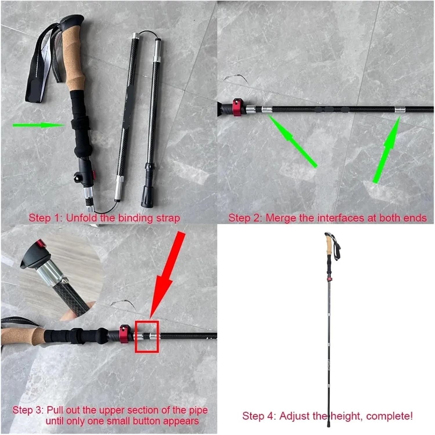 Folding Walking Poles 3-Folded Sitting Hiking Stick