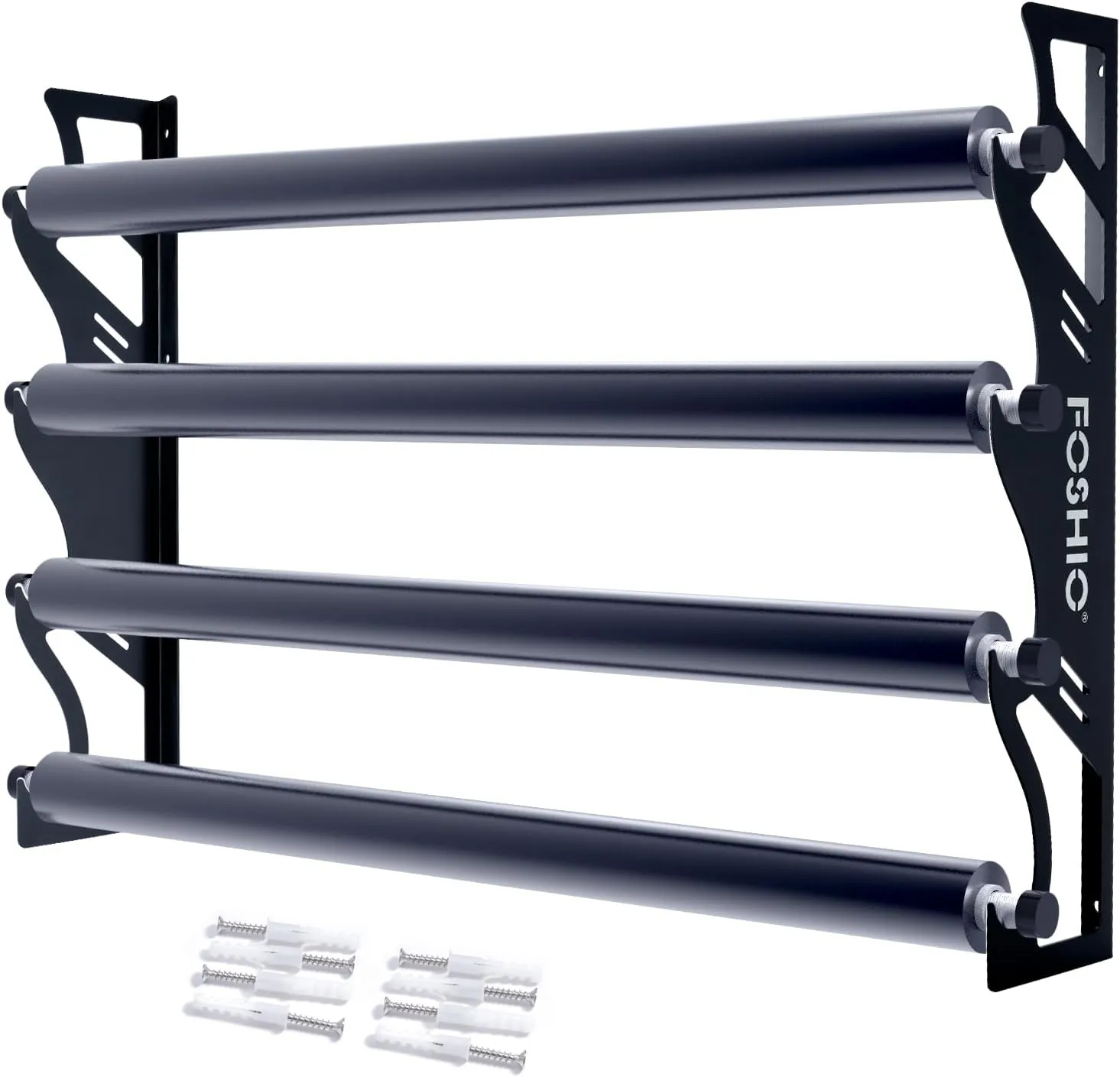 FOSHIO Vinyl Holder with Mounting Hardware,Metal Rack Heavy Duty Vinyl Storage Tool for 4 Rollers of Vinyl,Transfer Paper Tape,Wallpaper,Window Film,Wall Mount Garage Workshop,Rollers Not Included