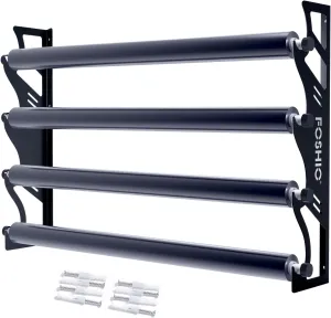 FOSHIO Vinyl Holder with Mounting Hardware,Metal Rack Heavy Duty Vinyl Storage Tool for 4 Rollers of Vinyl,Transfer Paper Tape,Wallpaper,Window Film,Wall Mount Garage Workshop,Rollers Not Included