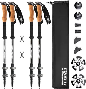 Foxelli Hiking Poles Bundle (2 Pairs) – Grey & Black Collapsible Lightweight Aircraft-Grade Aluminum Trekking Poles with Accessories
