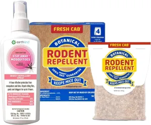 Fresh Cab EarthKind Rodent and Mosquito Bundle Mouse Repellent 4-Pack and Stay Away Mosquitoes Insect Repellent 4 Oz