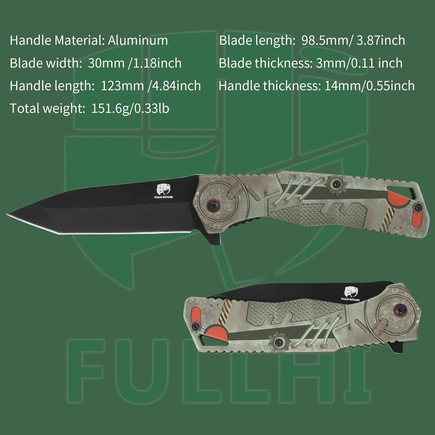 FULLHI Folding Pocket Knife multistyle Aluminum full color raised 3D handles Small Knife with Carabiner Clip for Sharp Camping Survival Hiking Knives (3.87 Inch)