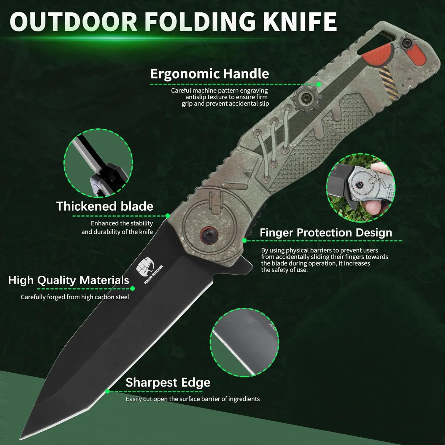 FULLHI Folding Pocket Knife multistyle Aluminum full color raised 3D handles Small Knife with Carabiner Clip for Sharp Camping Survival Hiking Knives (3.87 Inch)