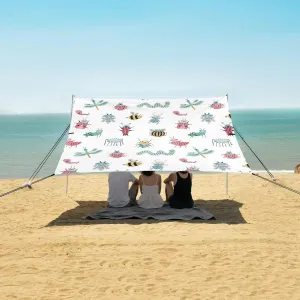 Funny Bug Bee Beach Canopy Tent Anti-UV & Wind Resistant, Camping Sun Shelter Easy Setup Portable,Outdoor Shade Tents with Sandbags,Sand Shovels,Ground Pegs & Stability Poles