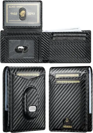 furid Men Wallet for Samsung Galaxy SmartTag2: Slim Minimalist Wallet Compatible with Samsung Tracker Tag - RFID Blocking Wallet with 2 ID Window Carbon Fiber