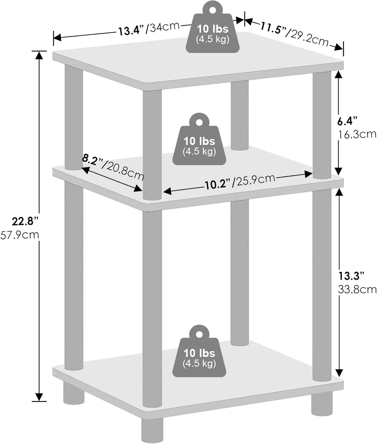 Furinno Just 3-Tier Turn-N-Tube Open Storage Nightstand, 1-Pack, Plastic Poles, Americano/Black