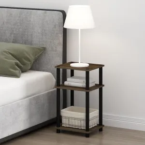 Furinno Just 3-Tier Turn-N-Tube Open Storage Nightstand, 1-Pack, Plastic Poles, Columbia Walnut/Black